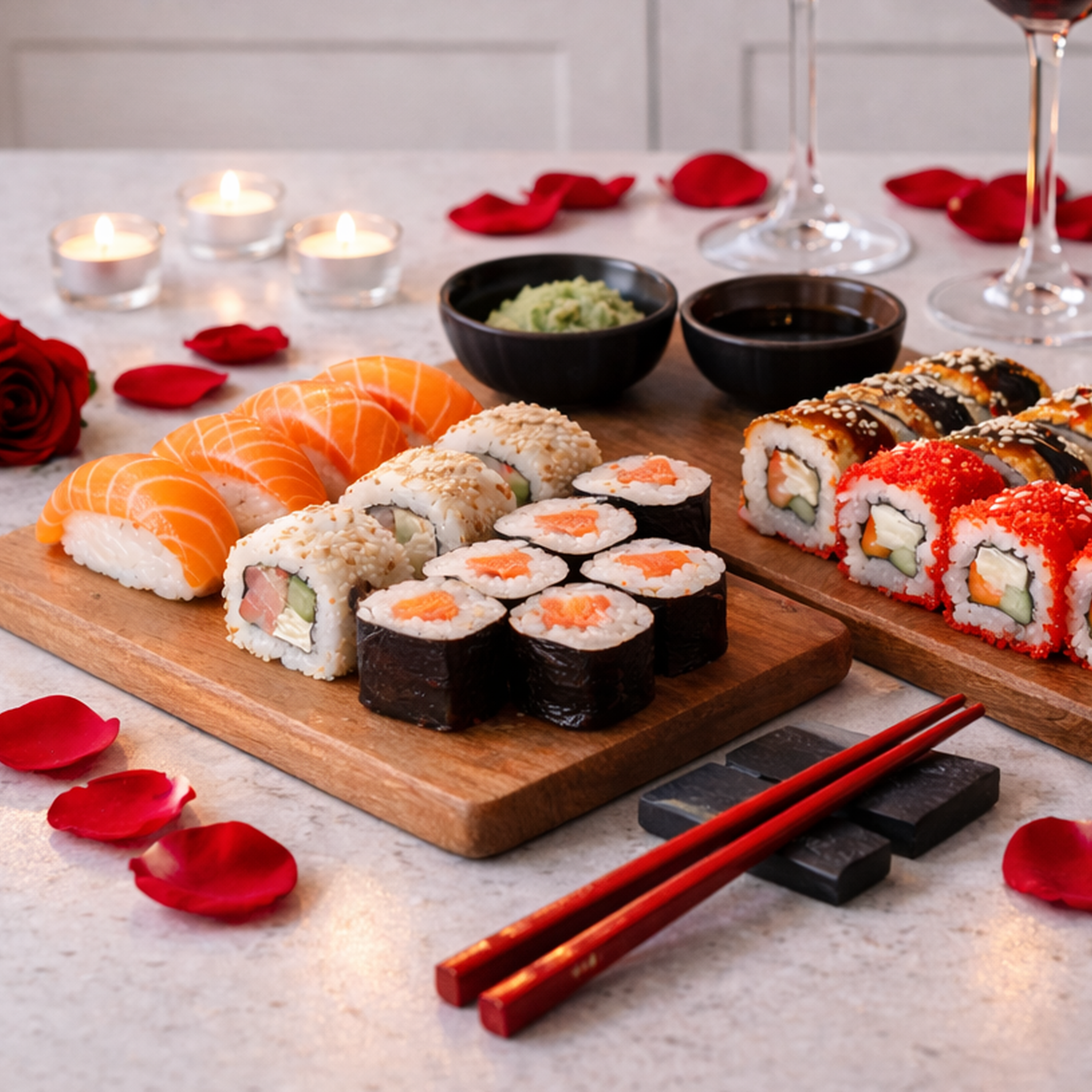 Лепестки роз и свечи